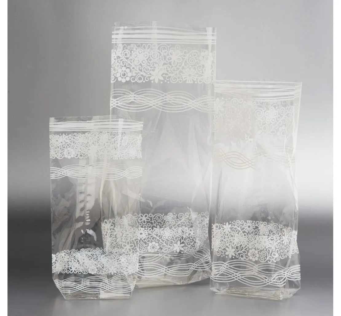 Zellglas-Beutel mit weißem Spitzendruck, 10 Stück